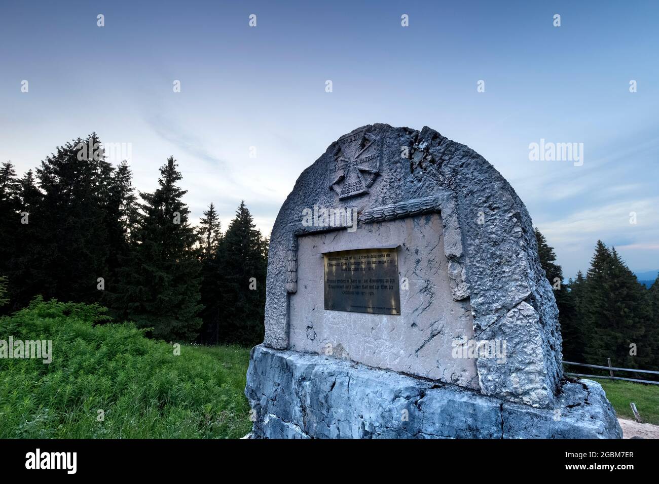 Memorial stone of the Great War. Fiorentini plateau, Arsiero, Vicenza province, Veneto, Italy, Europe. Stock Photo