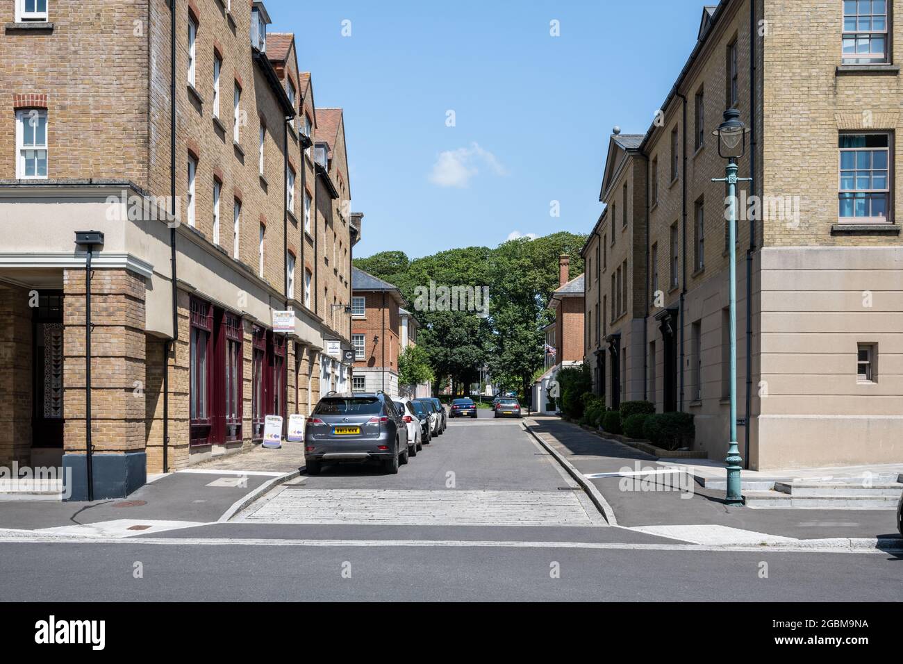 New build town houses and mixed use retail and apartment buildings in