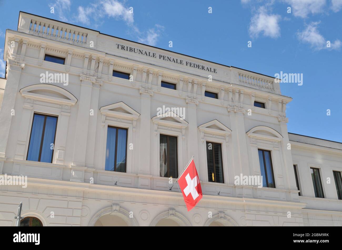 View of the Federal Criminal Court building facade located in Bellinzona, Switzerland Stock Photo
