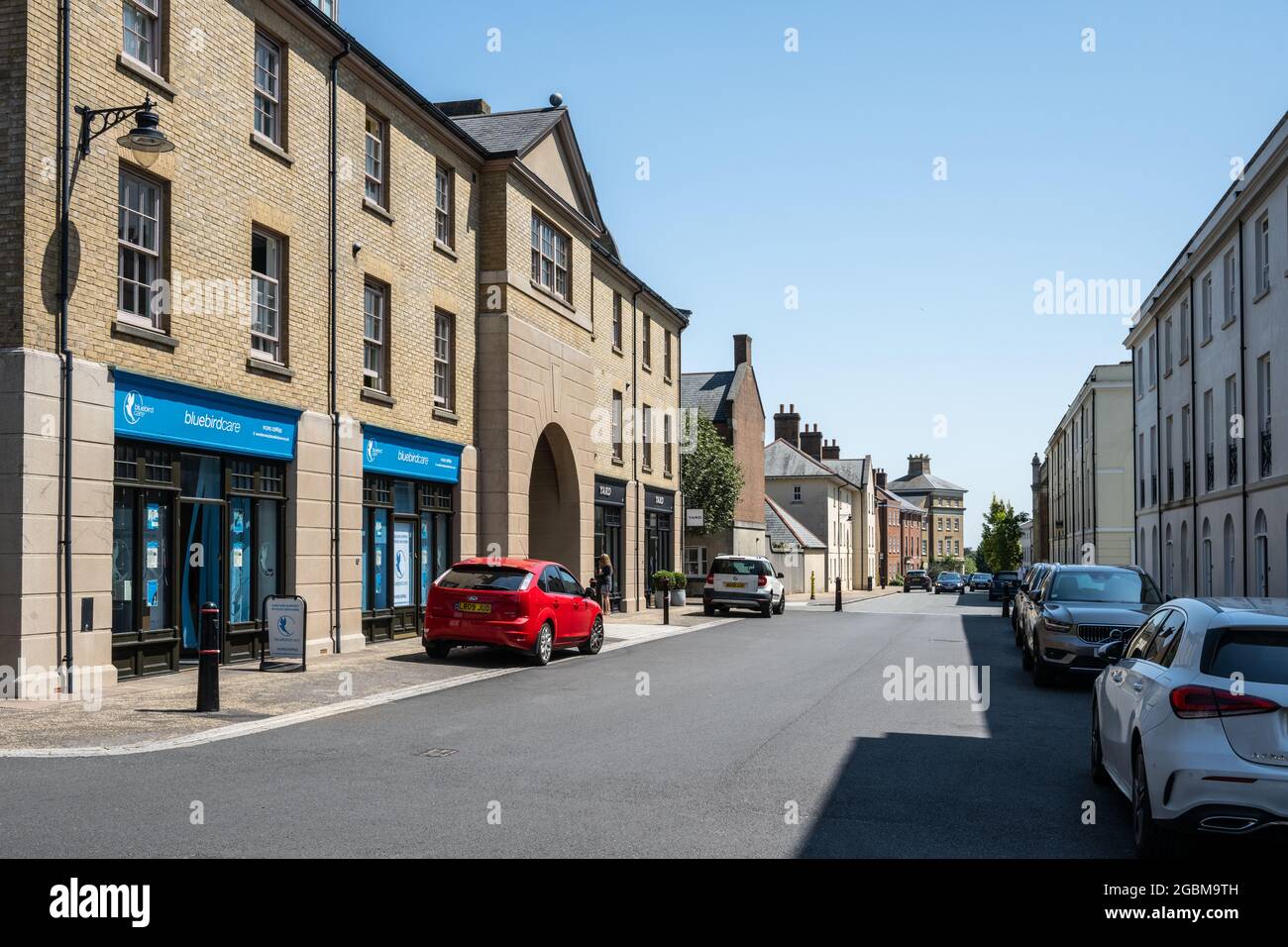 New build town houses and mixed use retail and apartment buildings in