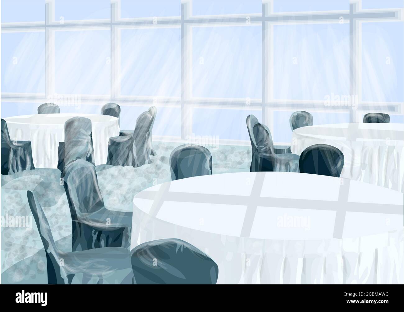 restaurant vector illustration. white table and blue chair Stock Vector