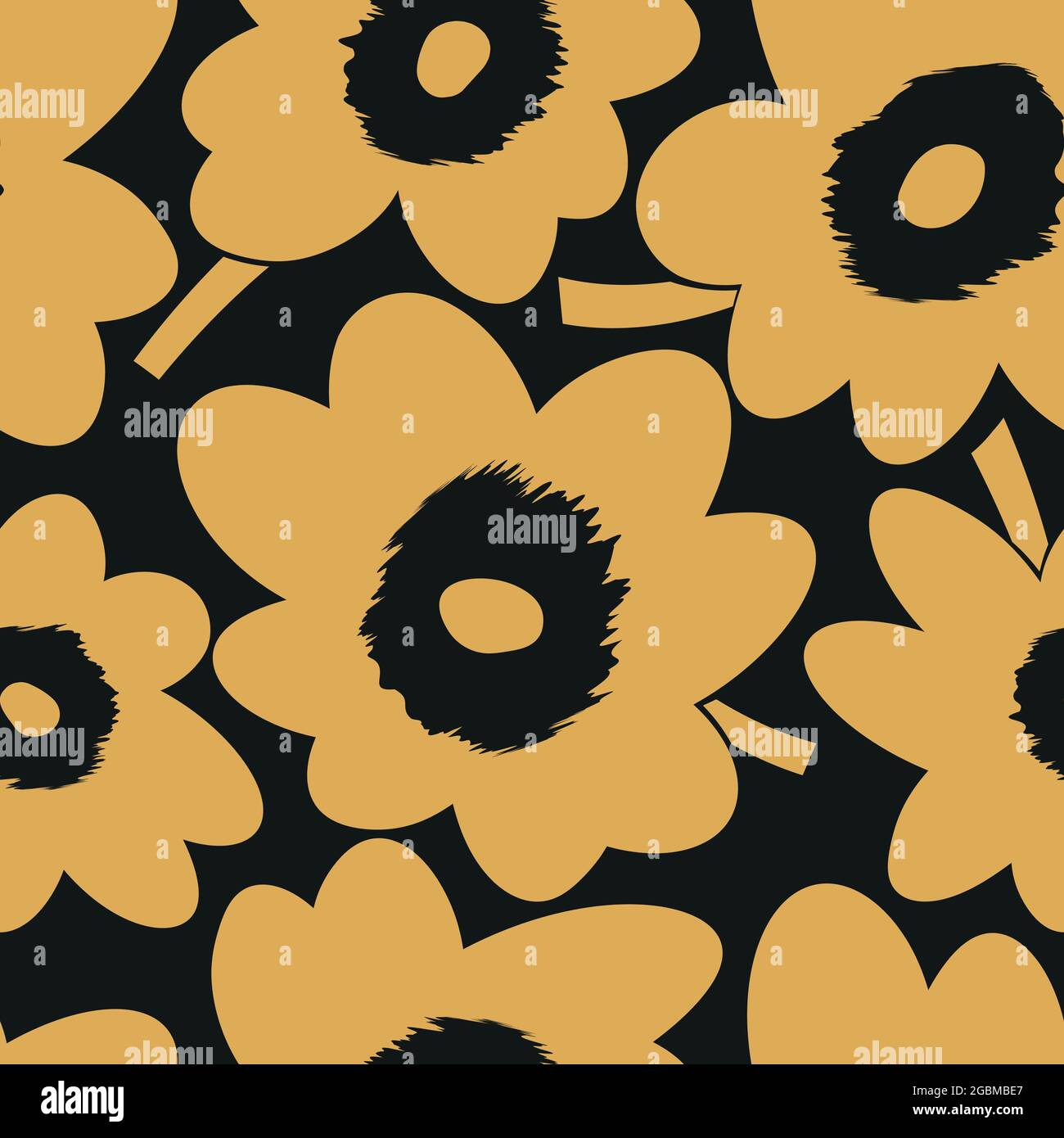 Seamless cute pattern of large yellow flowers on black background ...