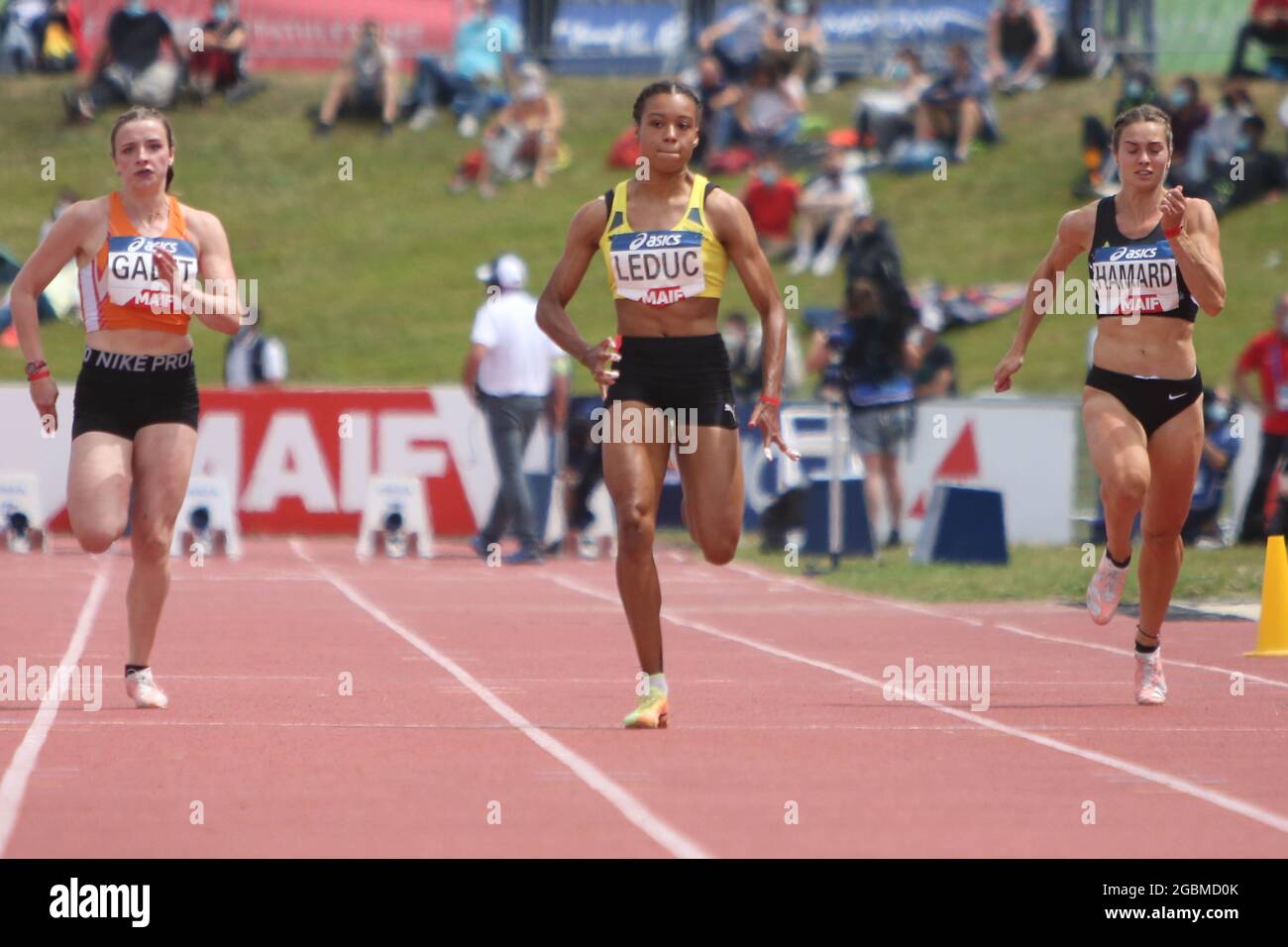 GALET Chloe , LEDUC Cynthia and HAMARD Marion Séries 100 m Womens during  the 2021 Athletics French