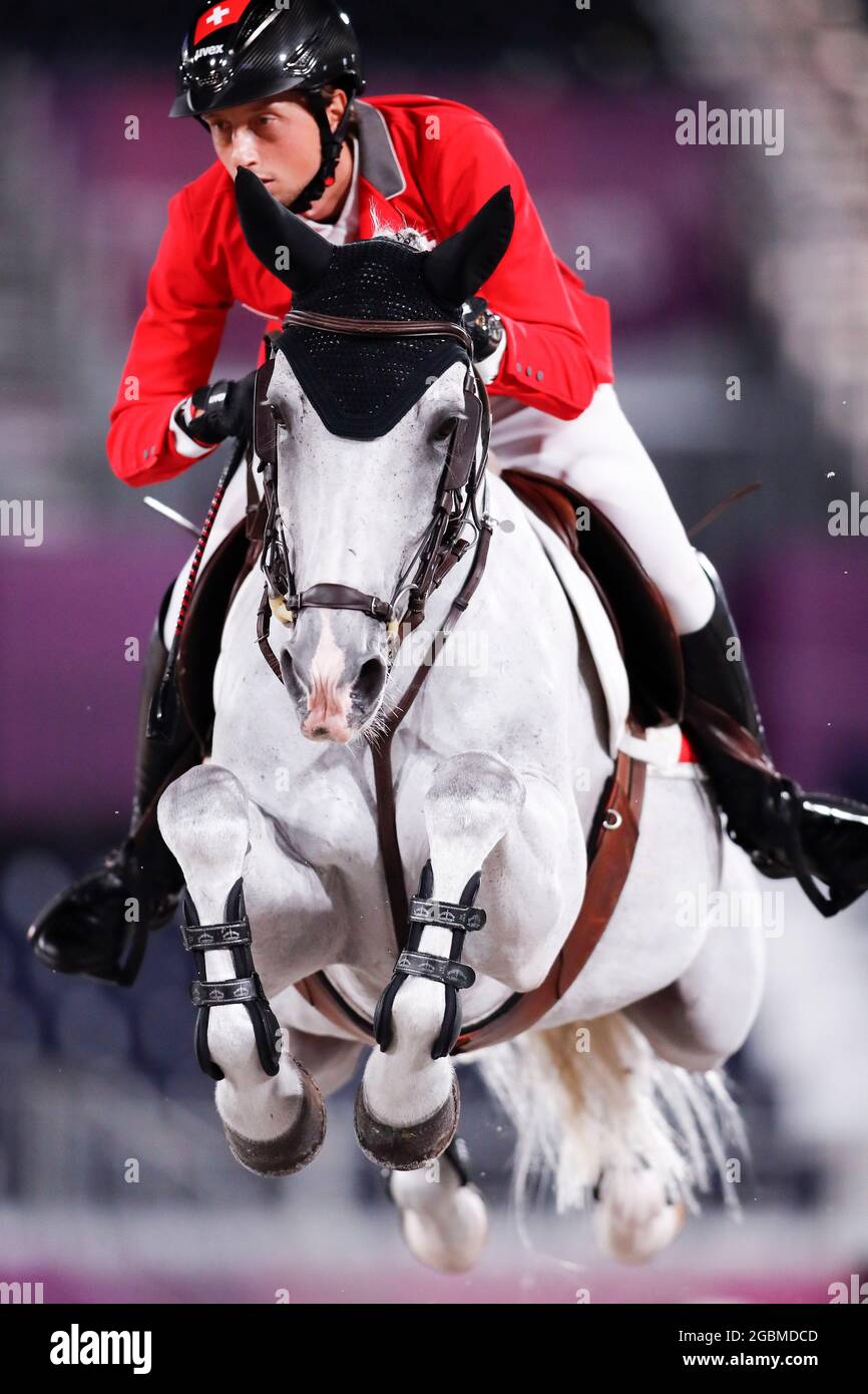Tokyo, Japan. 4th Aug, 2021. Switzerland's MARTIN FUCHS riding CLOONEY 51, competes in the equestrian's jumping individual final during the Tokyo 2020 Olympic Games at Equestrian Park. (Credit Image: © Rodrigo Reyes Marin/ZUMA Press Wire) Stock Photo