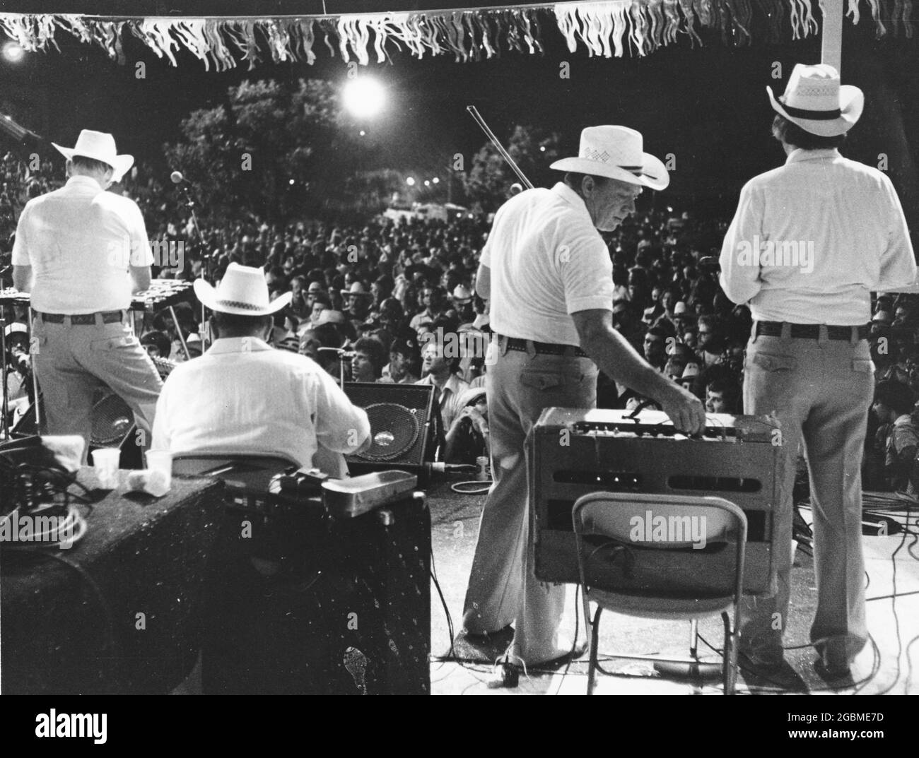 Austin Texas USA, circa 1979: Bob Wills Original Texas Playboys in concert at Armadillo World Headquarters. ©Bob Daemmrich Stock Photo