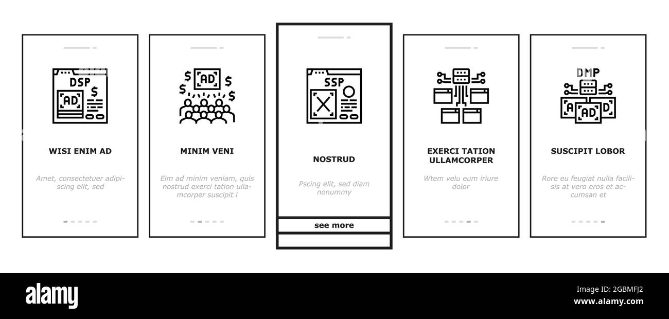Programmatic Advertising Service Onboarding Icons Set Vector Stock ...