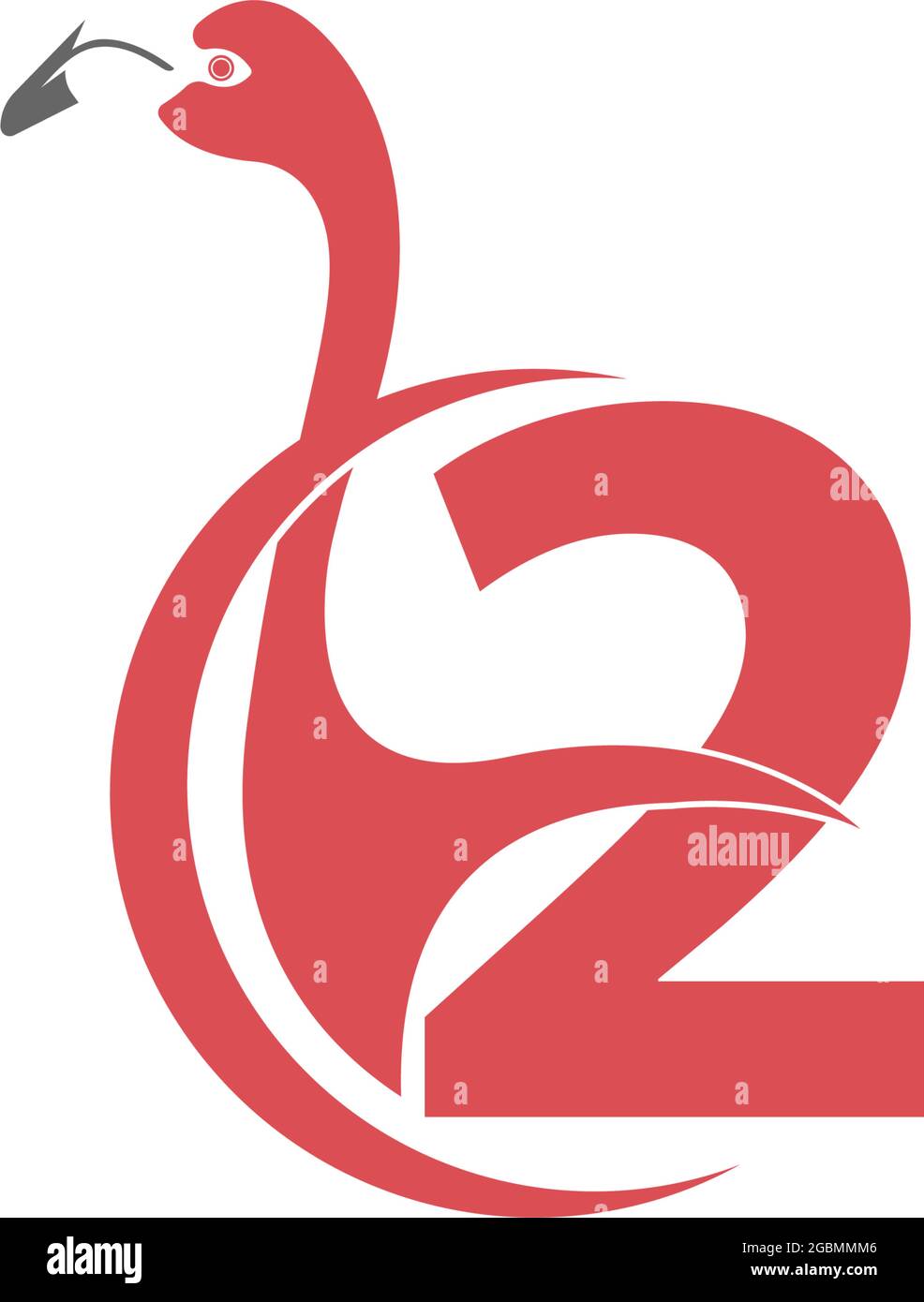 Number 2 with flamingo bird icon logo vector template Stock Vector