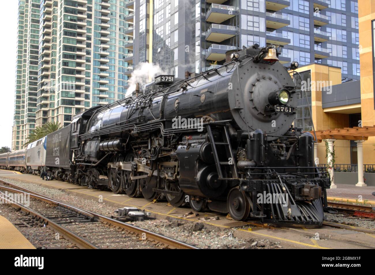 3751 steam locomotive ready for departure at the Santa Fe Depot in San Diego Stock Photo