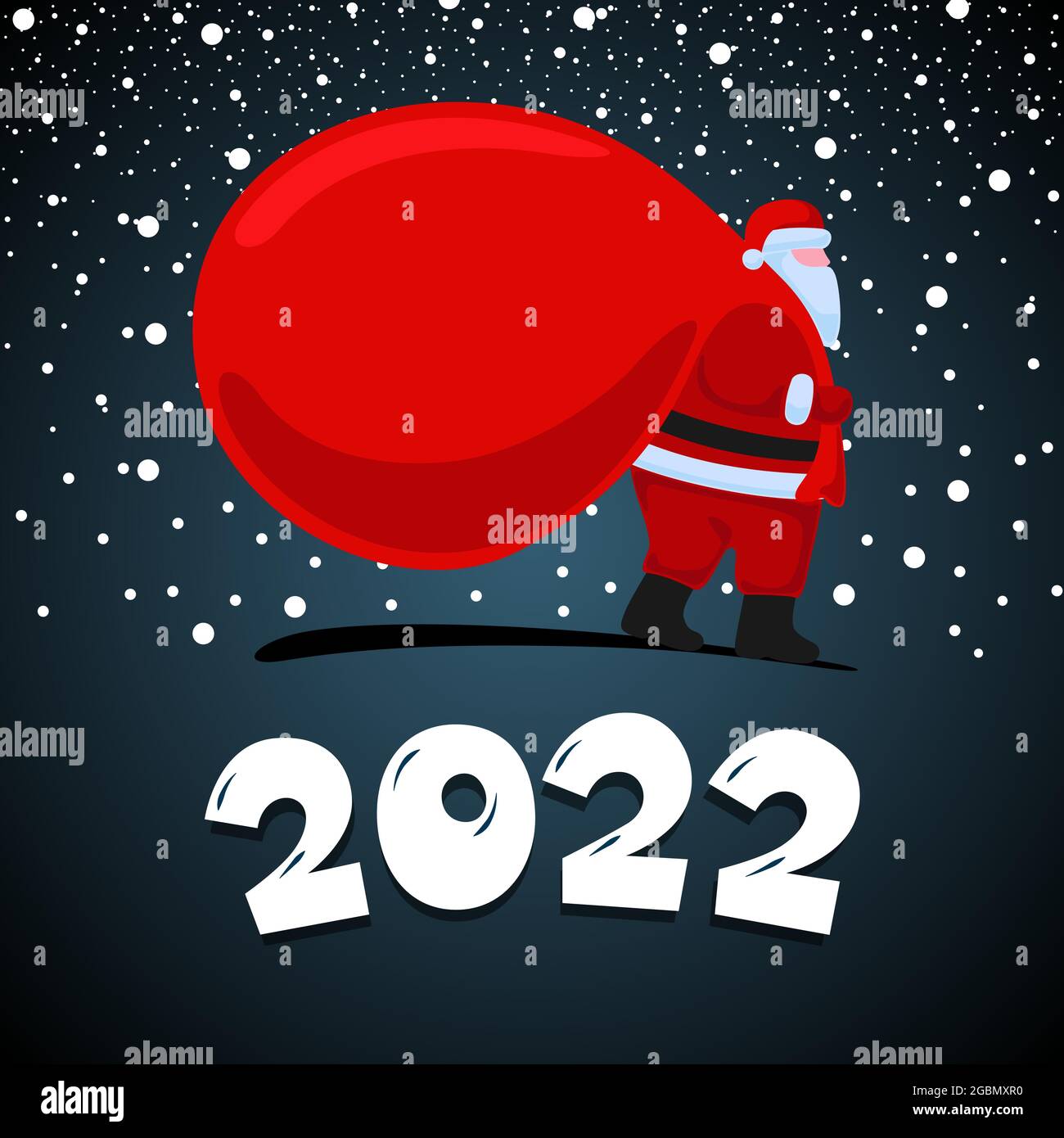Cartoons Christmas 2022 Santa Claus Cartoon Character Coming And Carries Large Heavy Gifts Red Bag.  Christmas And Happy New 2022 Year Holiday Greeting Card On Night  Background. Vector Celebration Calendar Poster Illustration Stock Vector  Image