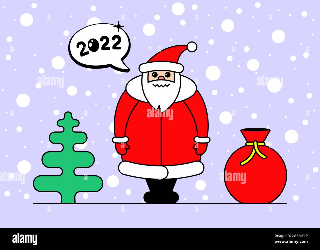 Cartoons Christmas 2022 Cute Cartoon Kawaii Santa Claus Character For Christmas And Happy New Year  2022 Celebration. Gift Bag Spruce And Snow On Purple Sweet Winter Holidays  Greeting Card. Vector Inspiration Illustration Stock Vector Image