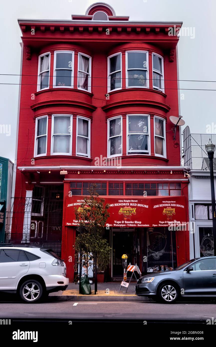 efterskrift kæmpe stor direktør Jimi Hendrix's red house, Haight Ashbury, San Francisco, California, U.S.A  Stock Photo - Alamy