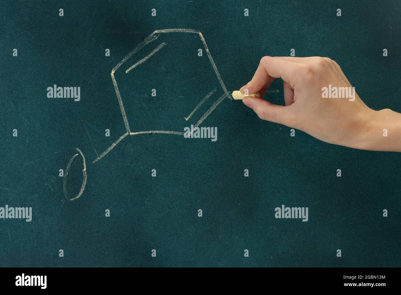 Chemical structure formula written on blackboard with chalk Stock Photo