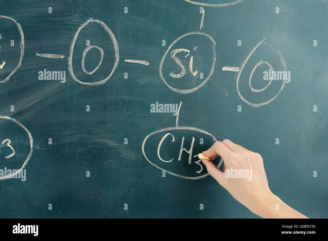 Chemical structure formula written on blackboard with chalk Stock Photo