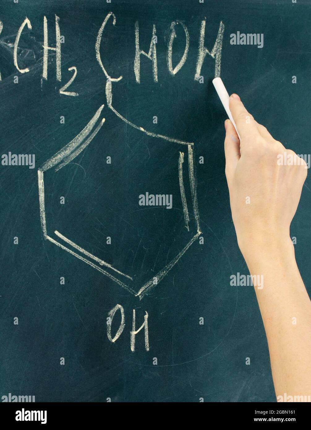 Chemical structure formula written on blackboard with chalk Stock Photo