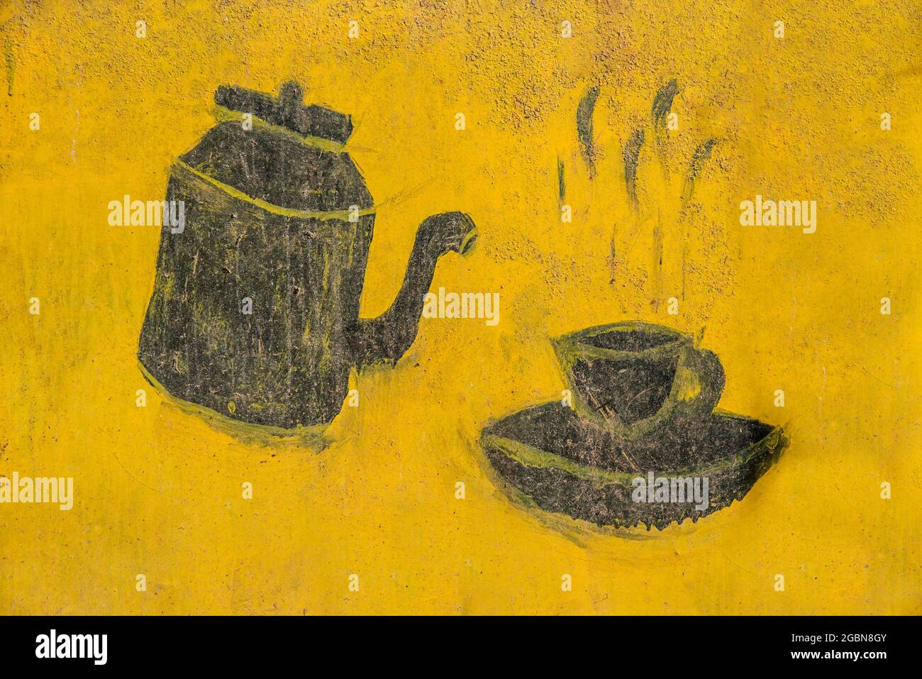 Beautiful tea set painting in the wall Stock Photo