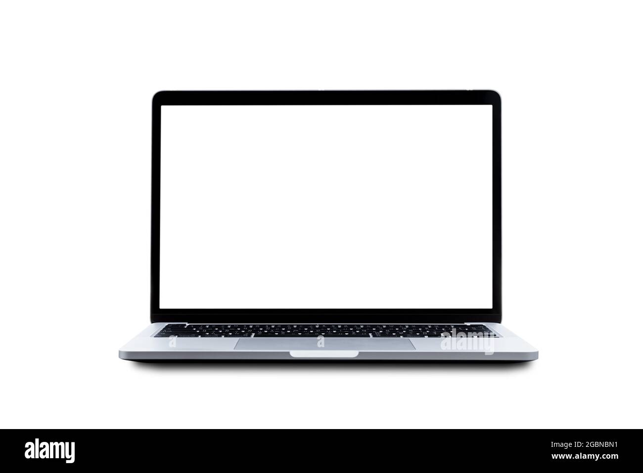 Modern Laptop computer with blank screen isolated on white background. Stock Photo