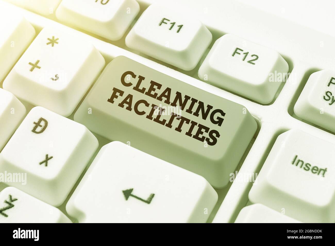Text caption presenting Cleaning Facilities. Concept meaning Place or