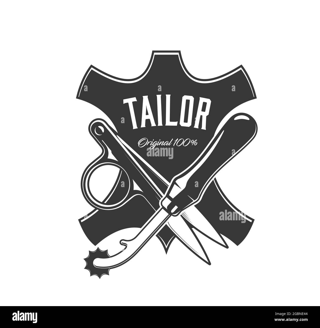 Tailor tools icon, sewing atelier and dressmaker vector label. Tailoring service and seamstress or clothing repair workshop sign with leather label, s Stock Vector