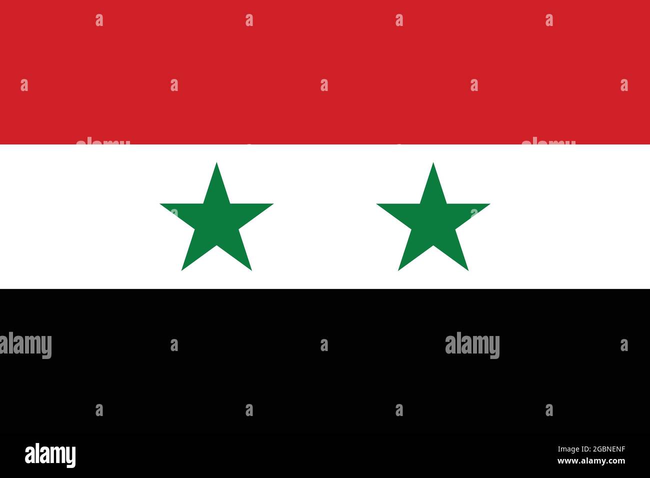 National Flag of Syria original size and colors vector illustration, government of the Syrian Arab Republic flag United Arab Republic, flag Syrian Stock Vector