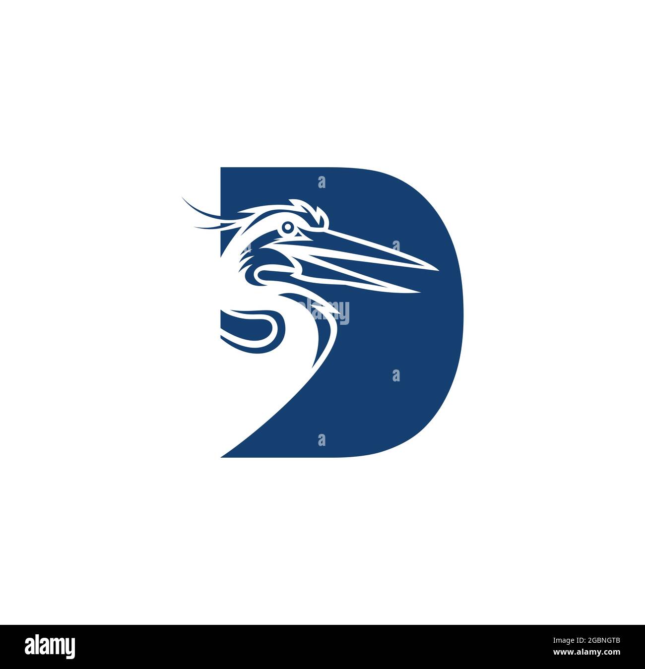 A Vector Illustration of Stork Initial Letter D Stock Vector