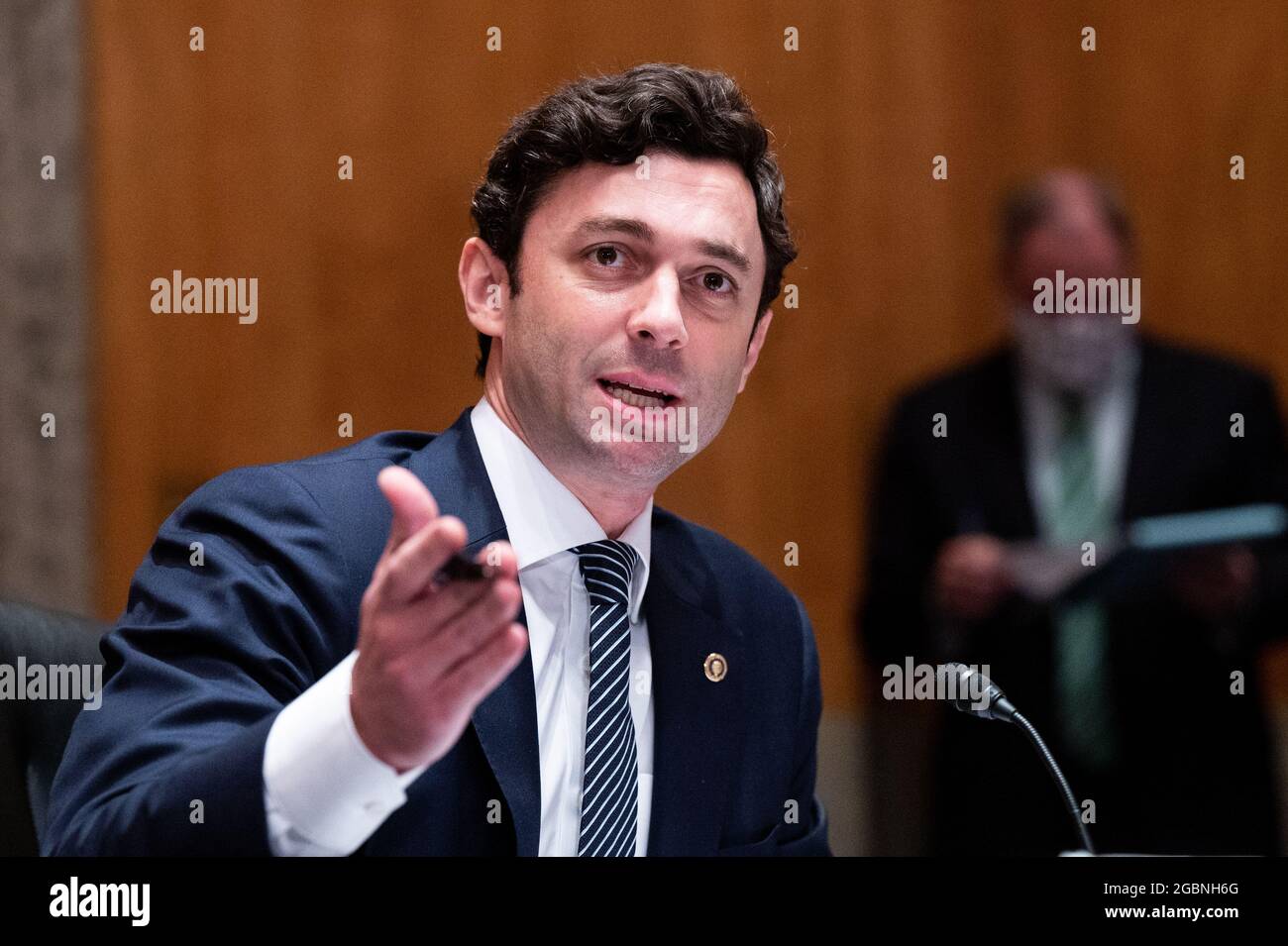 Washington, United States. 04th Aug, 2021. U.S. Senator Jon Ossoff (D-GA) speaking at a meeting of the Senate Homeland Security and Governmental Affairs Committee. Credit: SOPA Images Limited/Alamy Live News Stock Photo