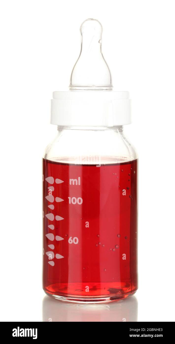 Baby bottle with fresh juice isolated on white Stock Photo Alamy