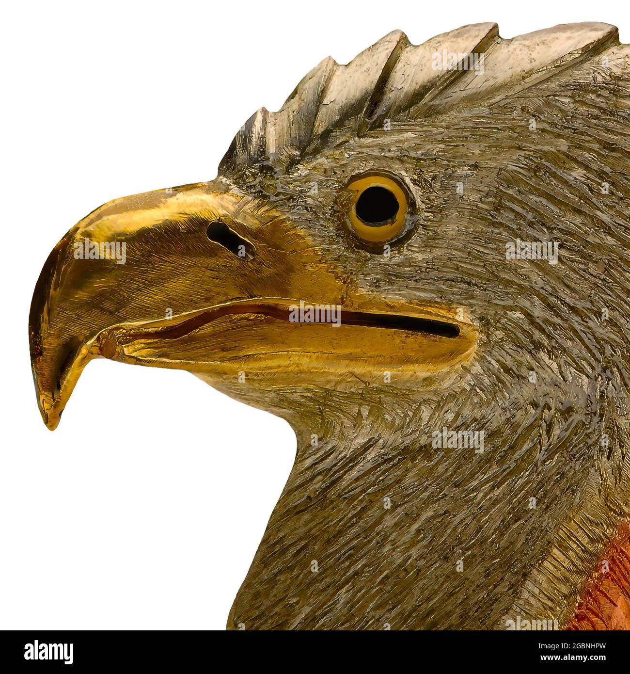 Metal Eagle Head Sculpture Close-up  (Metallurgical Art). Stock Photo