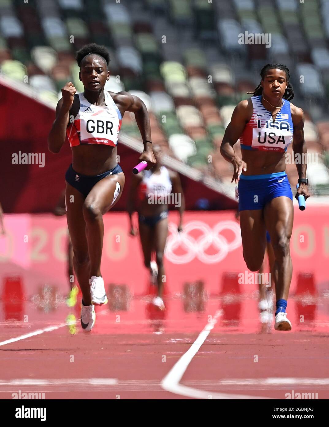 Tokyo Japan 5th Aug 2021 Aleia Hobbs R Of Team USA And Daryll great-britain-s-daryll-neita-after-the-women-s-100-metres-final-at-the