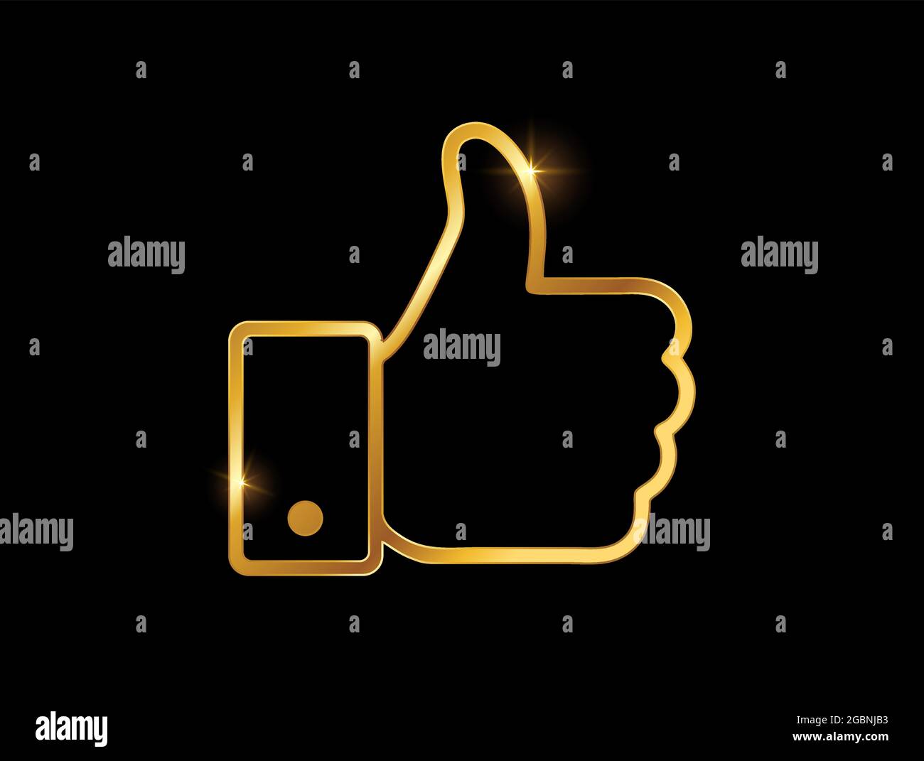 An Illustration of Golden Thumb Up Vector Sign in balck background with ...