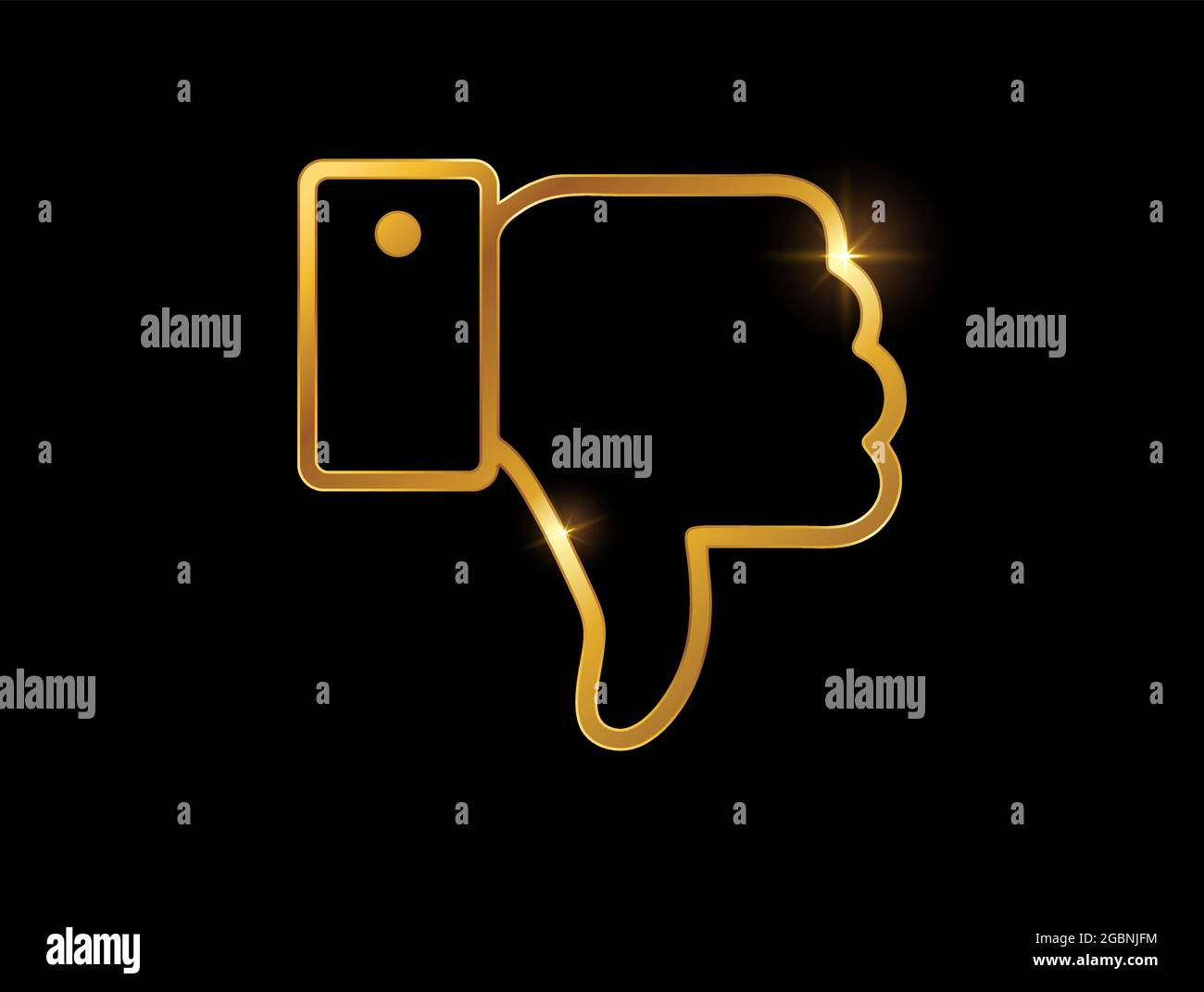An Illustration of Golden Thumb Down Vector Sign in balck background with golden sign effect Stock Vector