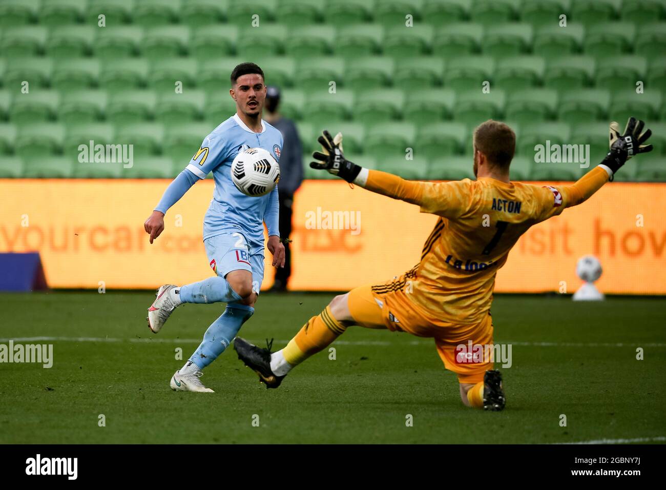 Matt Acton of Melbourne Victory blocks the ball. Credit: Dave Hewison/Speed Media/Alamy Live News Stock Photo