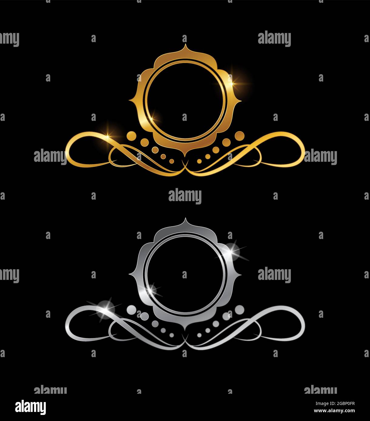 A vector Illustration of Golden and Silver Vintage Logo Frame Stock