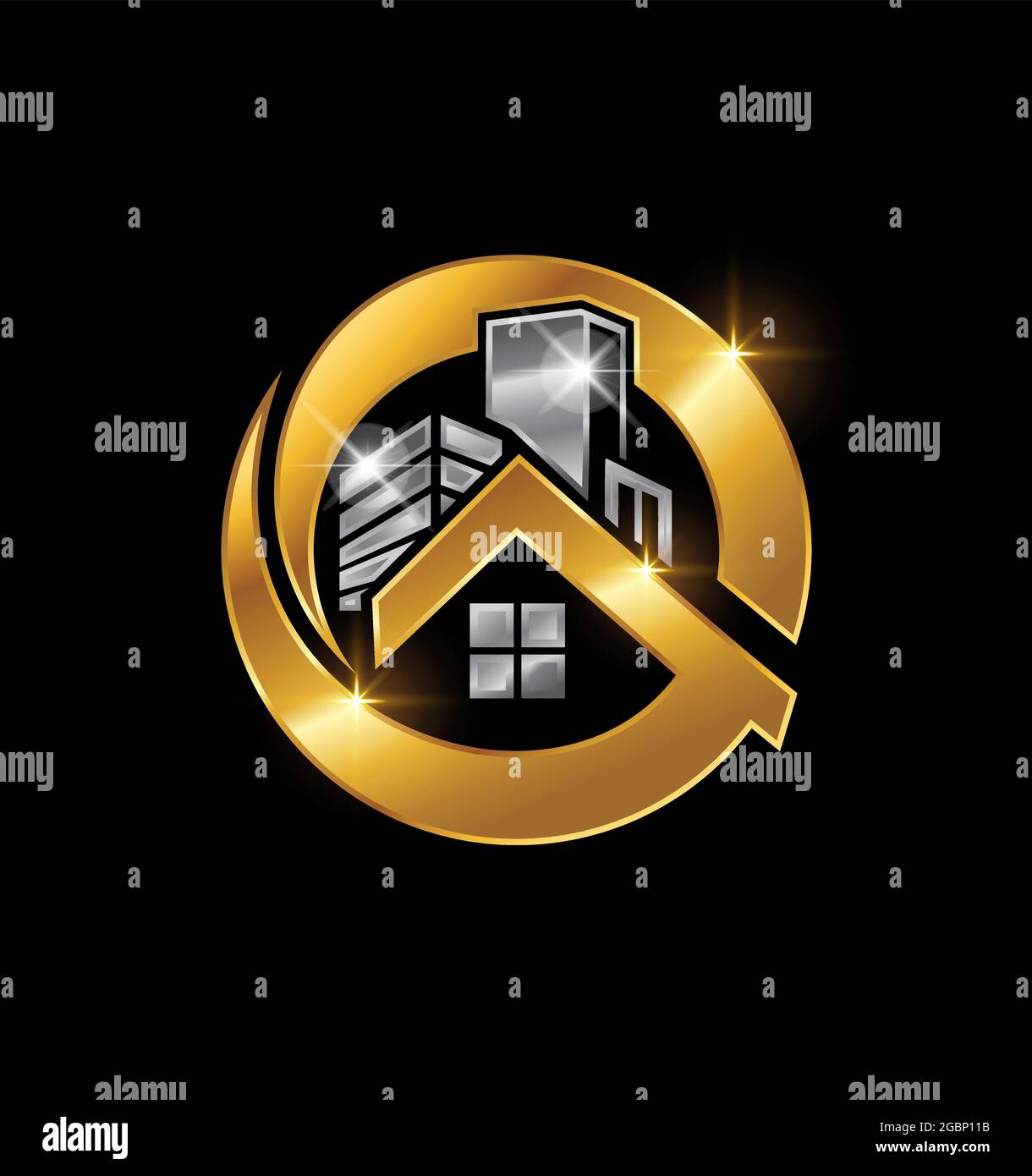 A vector Illustration of Golden and Silver Real Estate Logo Sign Stock