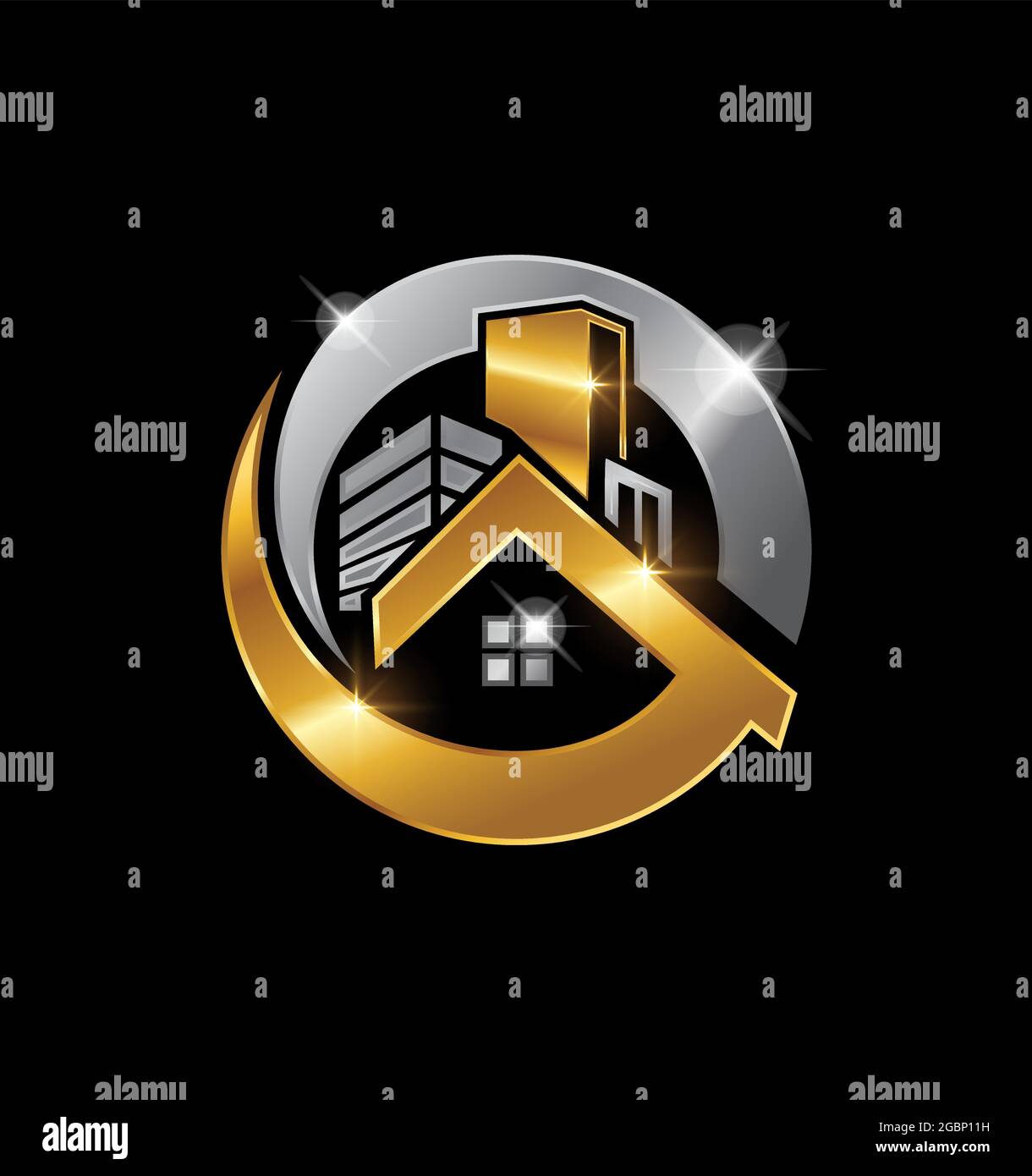 A vector Illustration of Golden and Silver Real Estate Logo Sign Stock