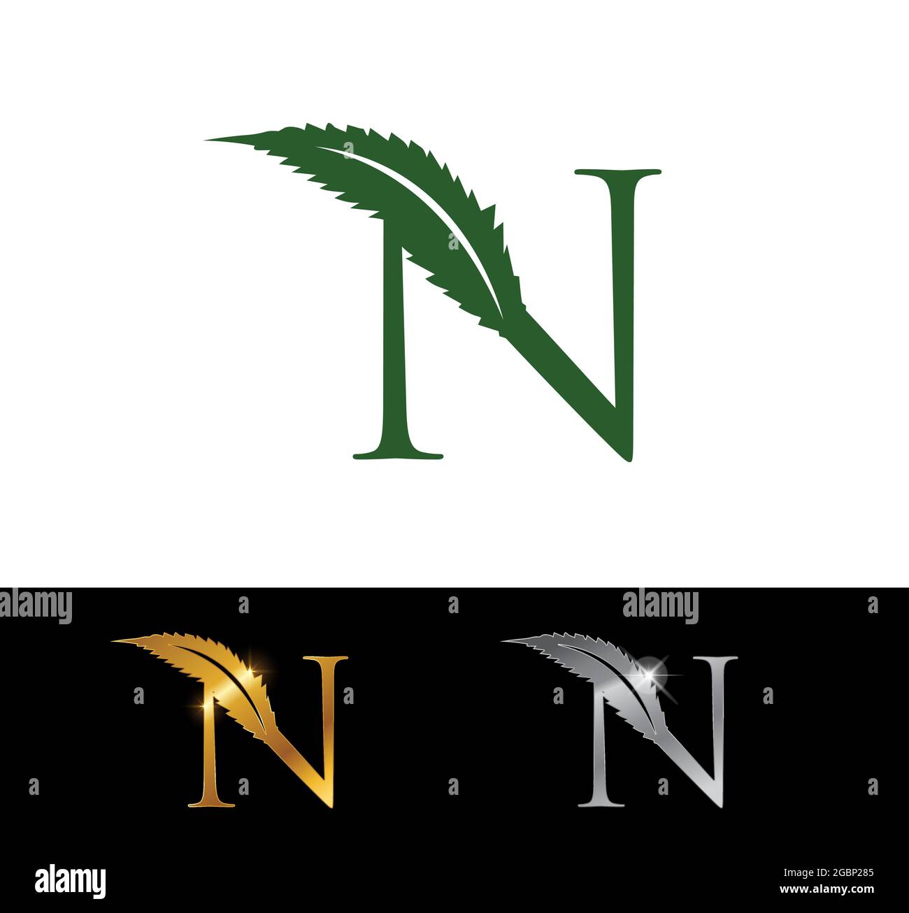 A Vector Illustration of Cannabis Leaf Monogram Initial Letter Logo Stock Vector