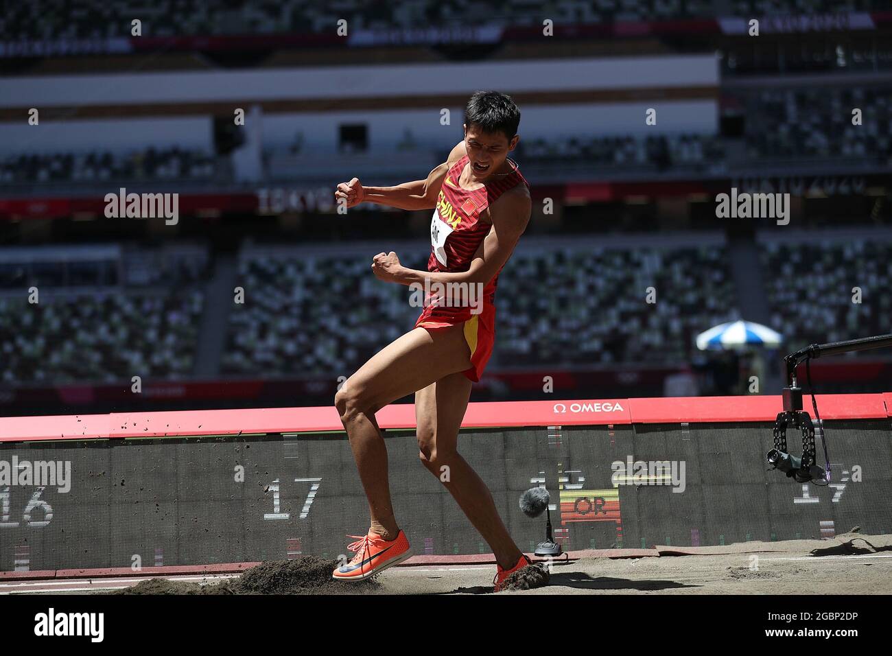 Tokyo, Japan. 5th Aug, 2021. Fang Yaoqing of China competes during the Men's Triple Jump Final at the Tokyo 2020 Olympic Games in Tokyo, Japan, Aug. 5, 2021. Credit: Li Ming/Xinhua/Alamy Live News Stock Photo