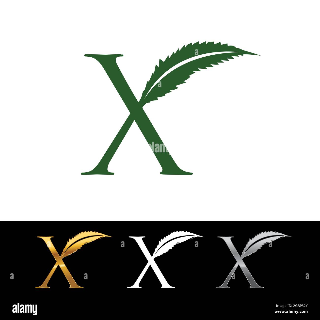 A Vector Illustration of cannabis leaf monogram initial letter X Stock Vector