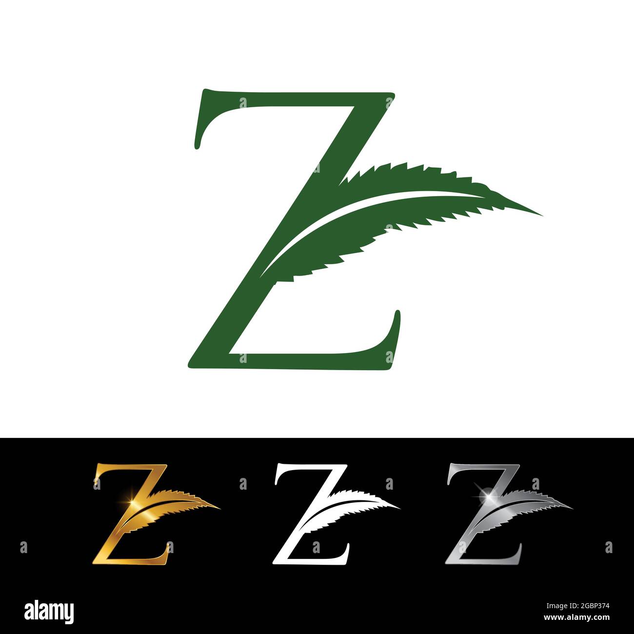 A Vector Illustration of cannabis leaf monogram initial letter Z Stock Vector
