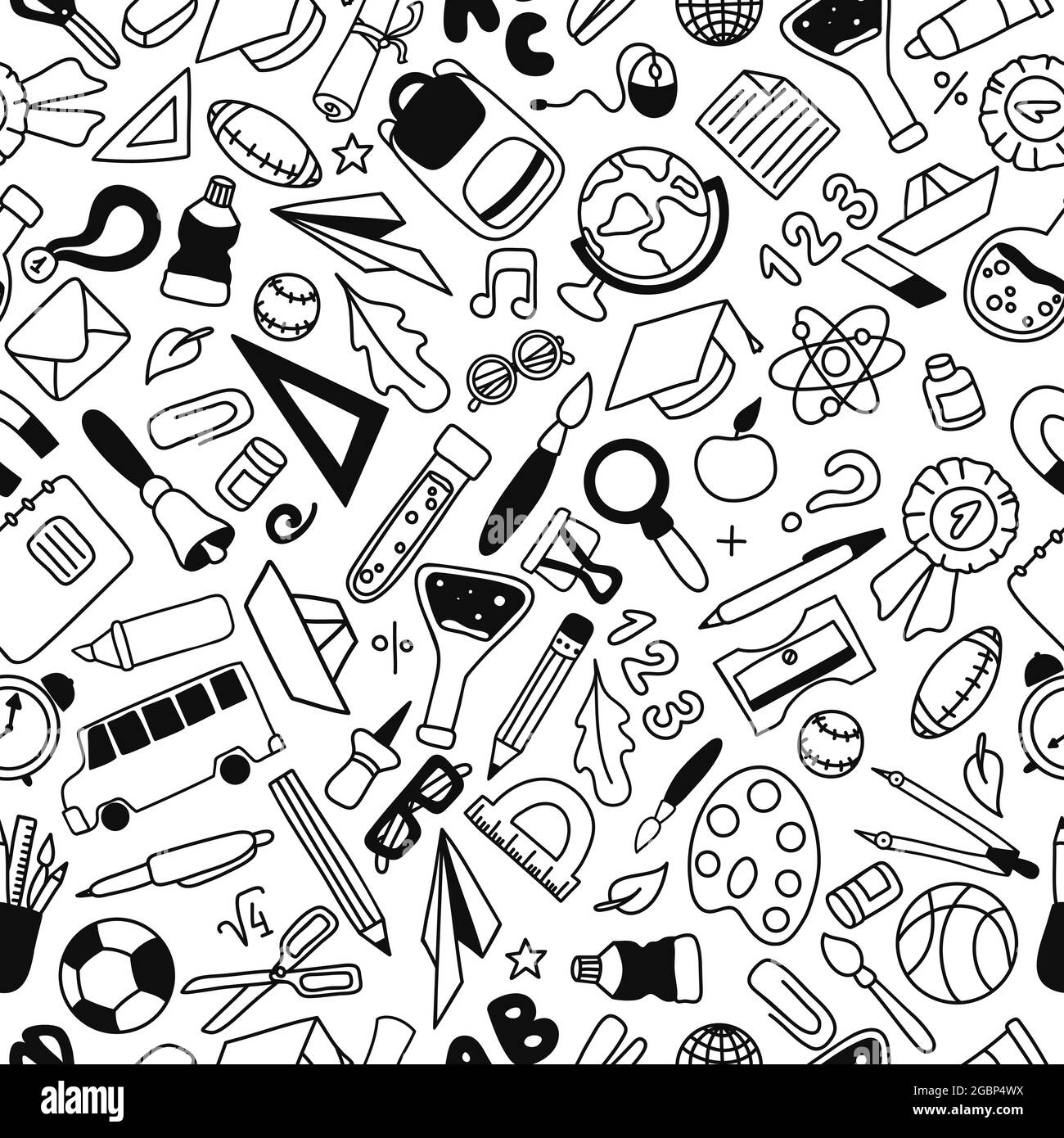 Seamless pattern with school hand drawn doodle items in graphic style.  Design elements. Supplies for studying texture Stock Vector Image & Art -  Alamy