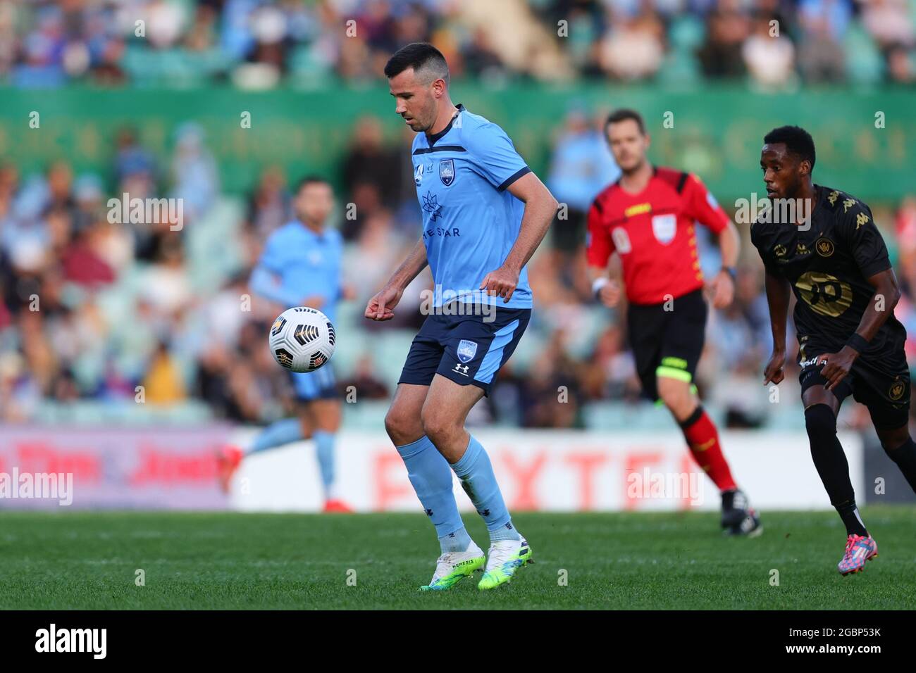 SYDNEY, AUSTRALIA - MAY 23: Ryan Mcgowan of Sydney FC controls the ball during the A-League soccer match between Sydney FC and Western Sydney Wanderers FC on May 23, 2021 at the Sydney Cricket Ground in Sydney, Australia. Credit: Pete Dovgan/Speed Media/Alamy Live News Stock Photo