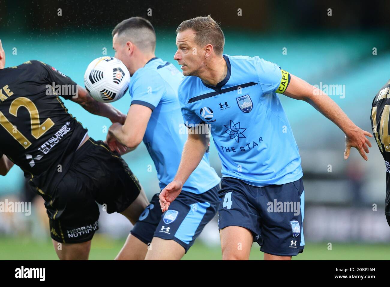 SYDNEY, AUSTRALIA - MAY 23: Alex Wilkinson of Sydney FC heads the ball during the A-League soccer match between Sydney FC and Western Sydney Wanderers FC on May 23, 2021 at the Sydney Cricket Ground in Sydney, Australia. Credit: Pete Dovgan/Speed Media/Alamy Live News Stock Photo