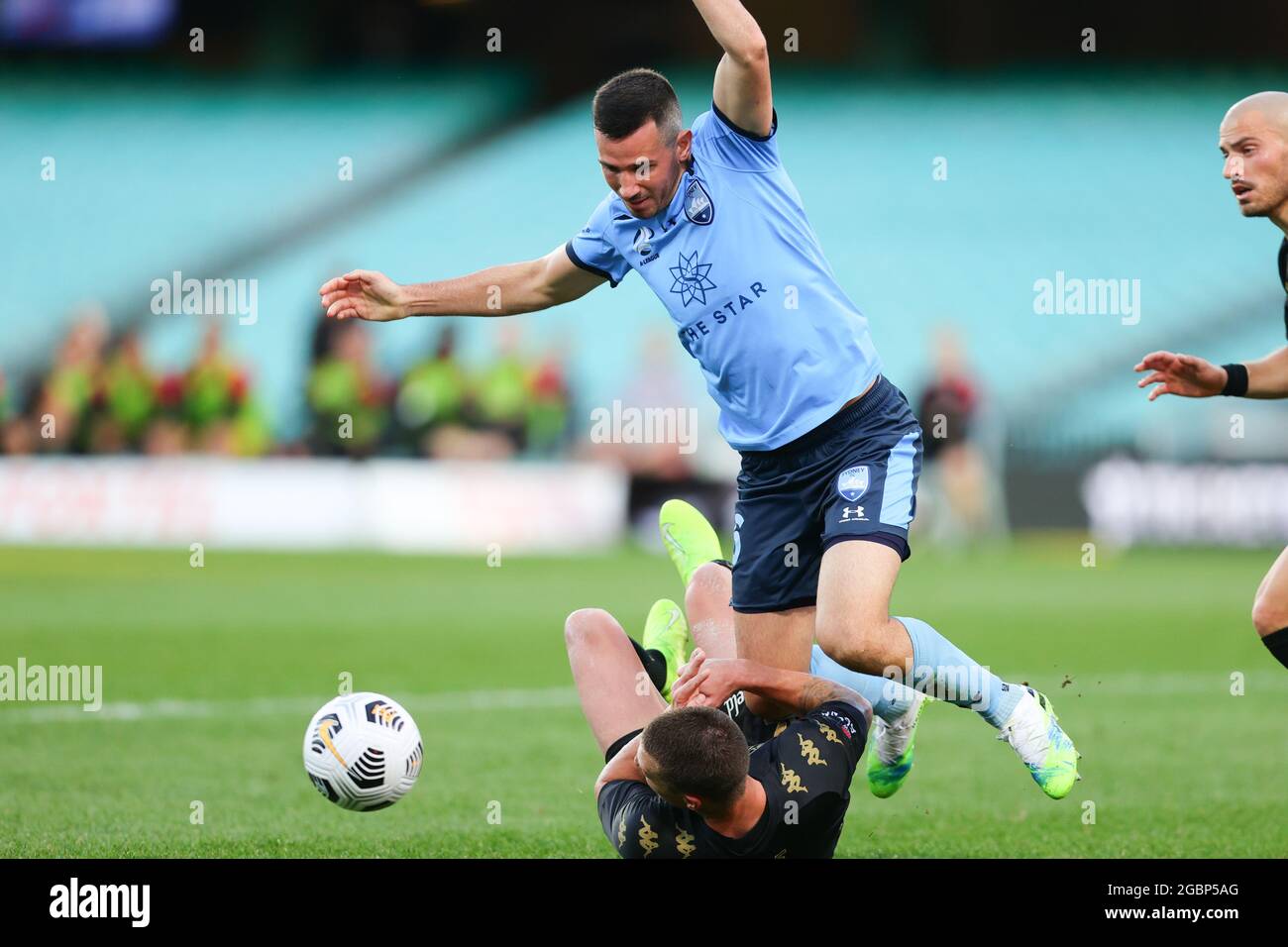 SYDNEY, AUSTRALIA - MAY 23: Ryan Mcgowan of Sydney FC clears the ball during the A-League soccer match between Sydney FC and Western Sydney Wanderers FC on May 23, 2021 at the Sydney Cricket Ground in Sydney, Australia. Credit: Pete Dovgan/Speed Media/Alamy Live News Stock Photo