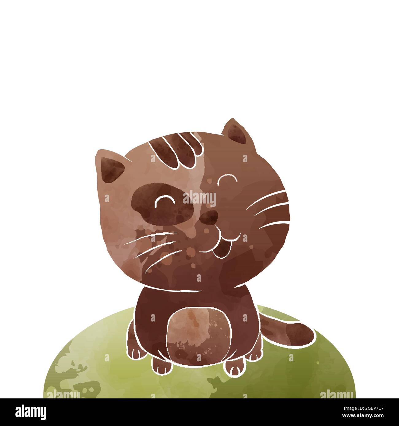 Cute Little Cat Kitten Sitting Artistic Watercolor Art Style Illustration Stock Vector