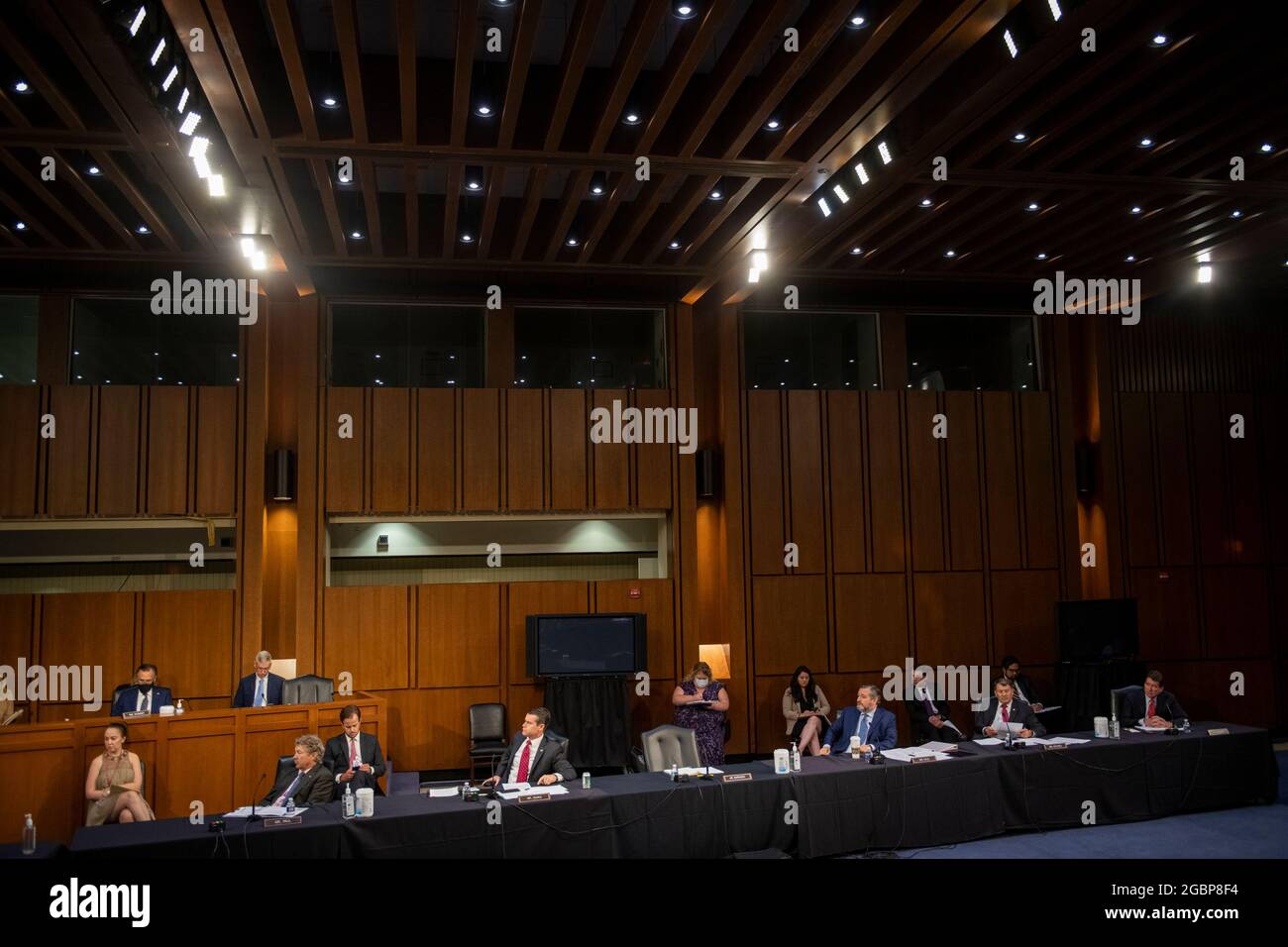 United States Senator Rand Paul (Republican of Kentucky), left, United States Senator Todd Young (Republican of Indiana), second from left, United States Senator Ted Cruz (Republican of Texas), third from right, United States Senator Mike Rounds (Republican of South Dakota), second from right, and United States Senator Bill Hagerty (Republican of Tennessee), right, attend a Senate Committee on Foreign Relations business meeting for nominations and legislative considerations in the Hart Senate Office Building in Washington, DC, Wednesday, August 4, 2021. Credit: Rod Lamkey/CNP/Sipa USA Stock Photo