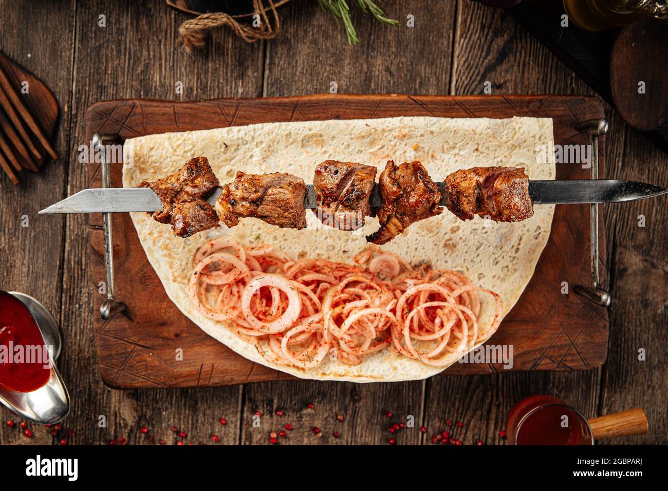 Shashlik Meaning Skewered Meat Originally Made Stock Photo 682149109