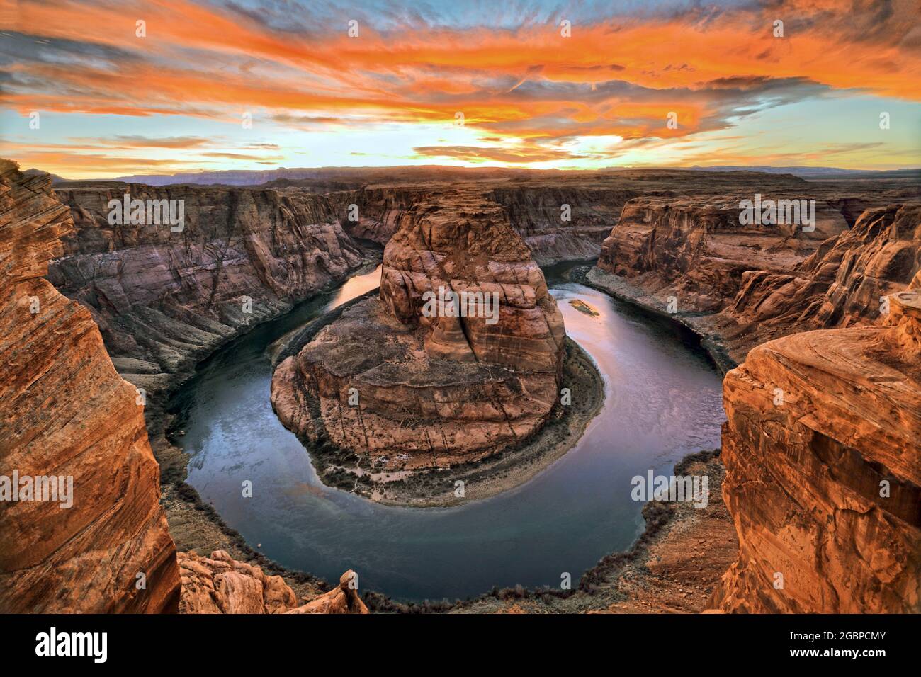 geography / travel, USA, Arizona, page, Horseshoe bend at sunset, Colorado River, page, Arizona, ADDITIONAL-RIGHTS-CLEARANCE-INFO-NOT-AVAILABLE Stock Photo