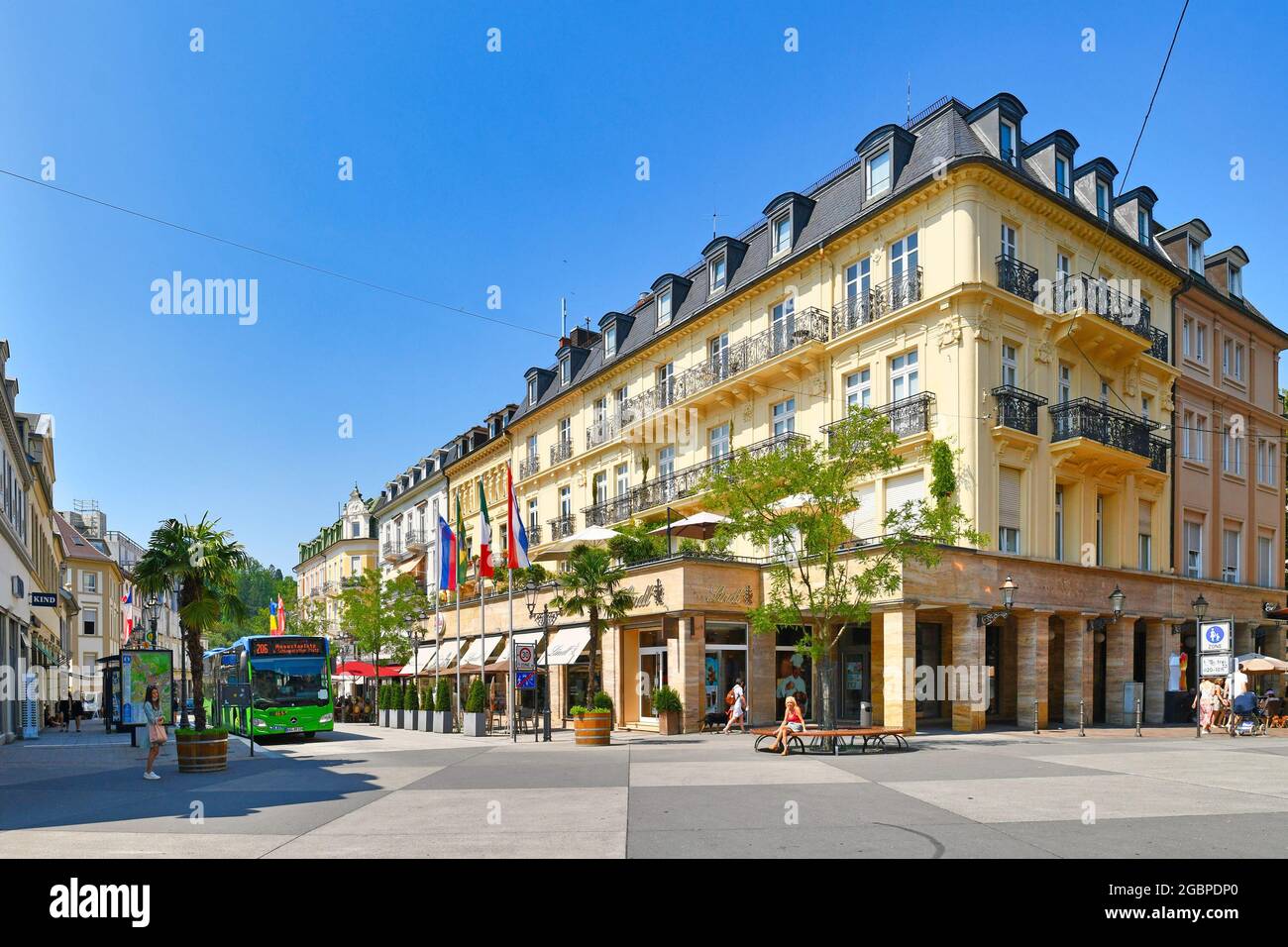 Baden-Baden, Germany - July 2021: Town square called 'Leopoldsplatz' in historic city center of spa town Baden-Baden on a sunny summer day Stock Photo