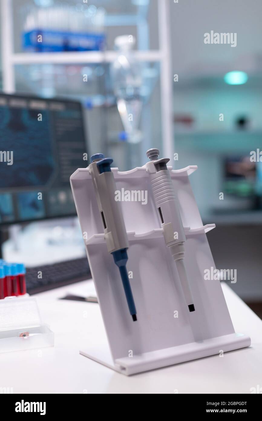 Medical micropipette standing on table ready for microbiology