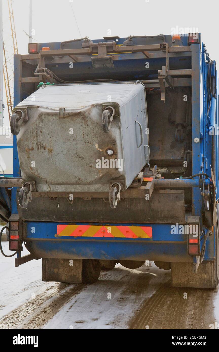 Bin Lorry. This is a commercial waste bin being emptied in a breakers