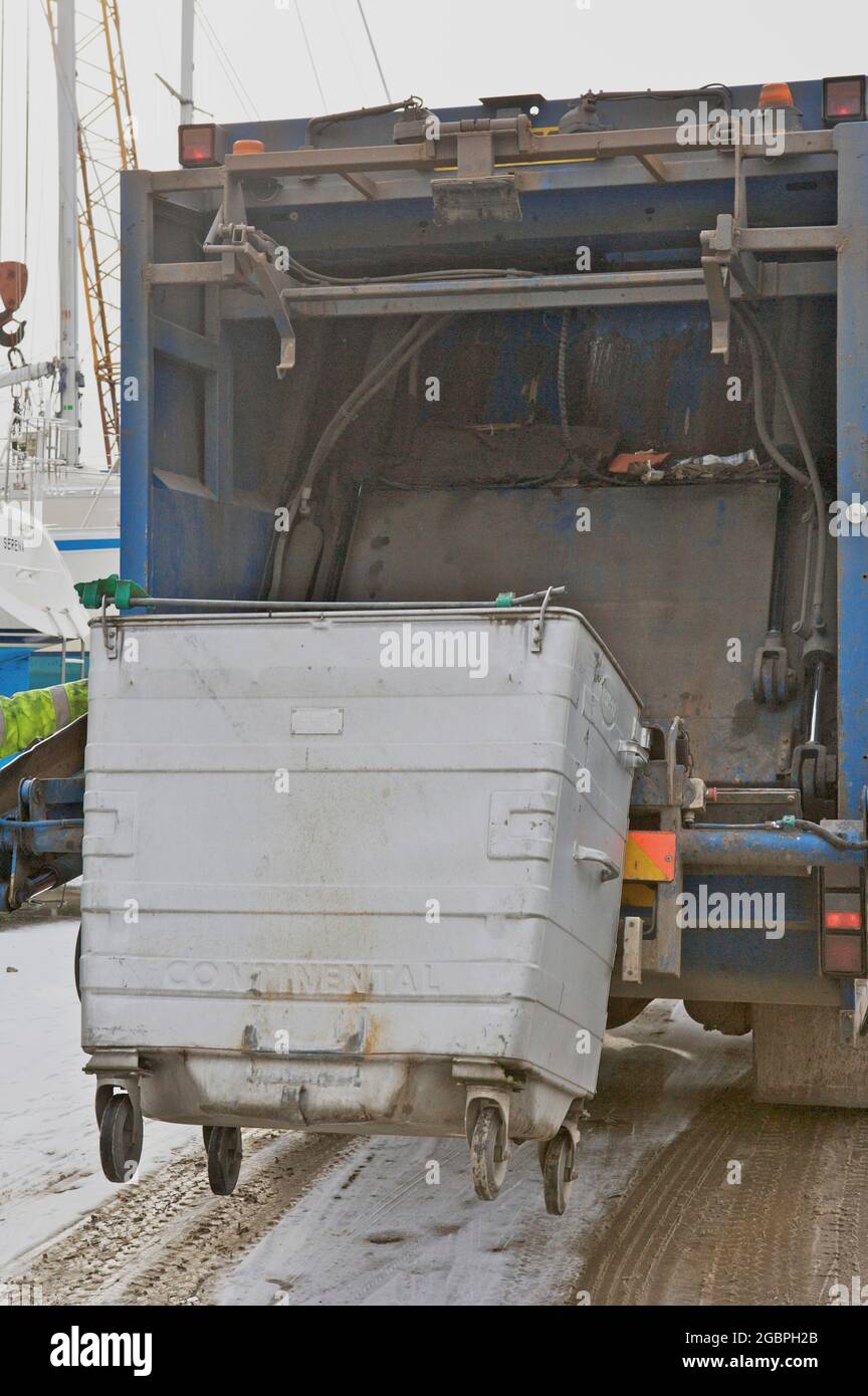 Bin Lorry. This is a commercial waste bin being emptied in a breakers